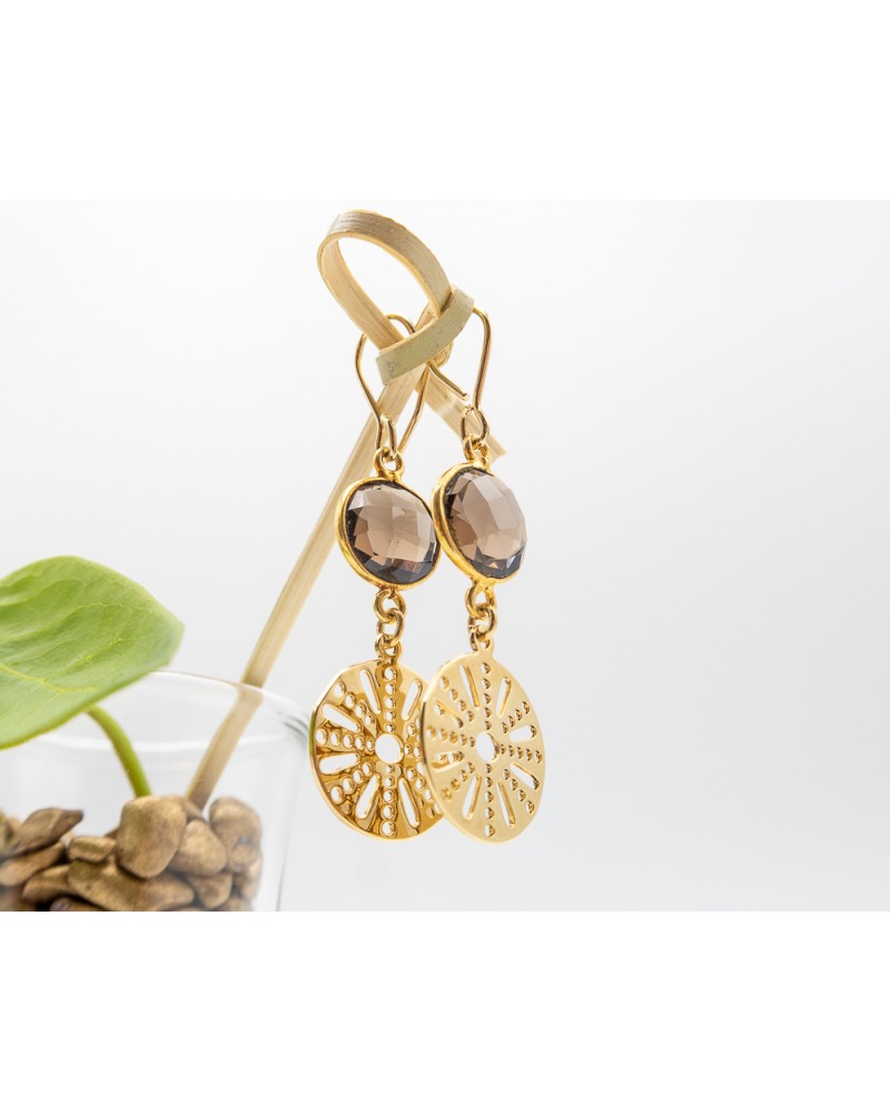 Boucles doreilles quartz et médaillon doré à l'or fin