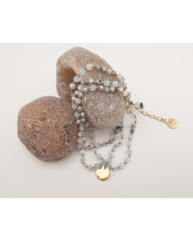 bracelet 3 tours tourmaline, pierre de lune et quartz